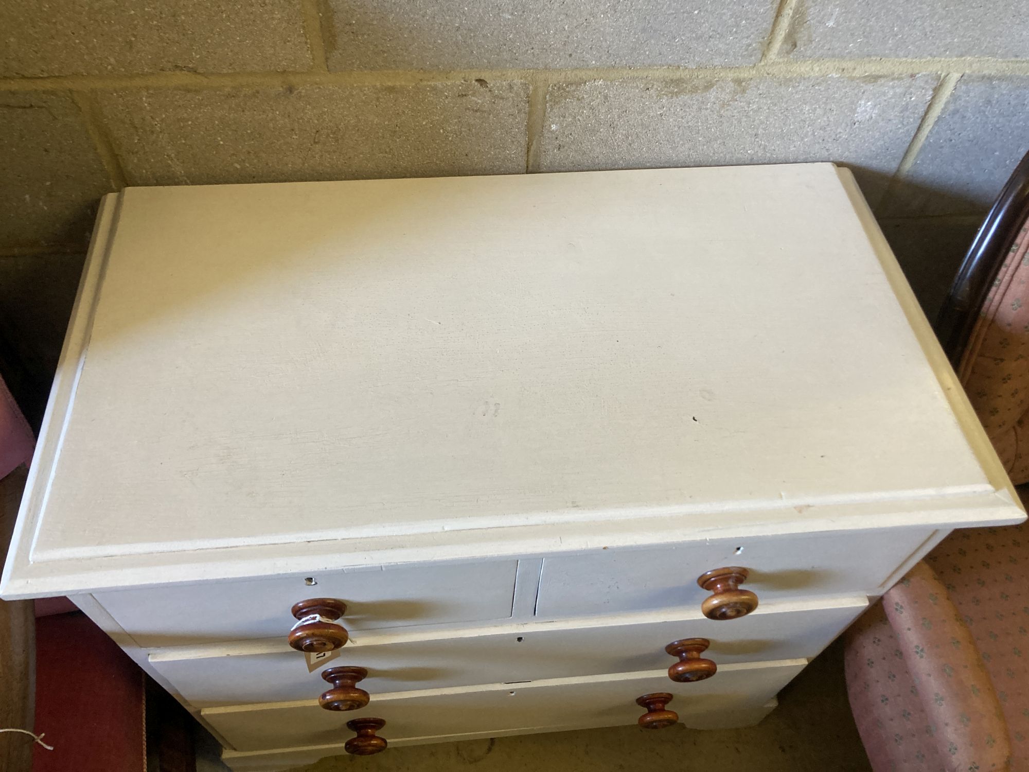 A late Victorian painted pine chest of drawers, width 86cm, depth 46cm, height 79cm